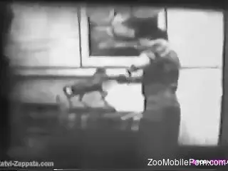 B&W retro video focusing on vintage bestiality sex
