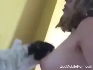 Horny amateur babe is being recorded when trying zoophilia