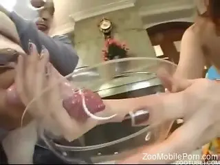 Eager Asian ladies sucking delicious canine dicks