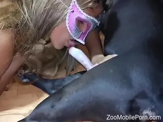 Masked whore loves blowjob and zoo sex