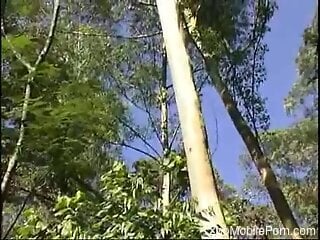 Brunette gets a mouthful of cum after zoo sex